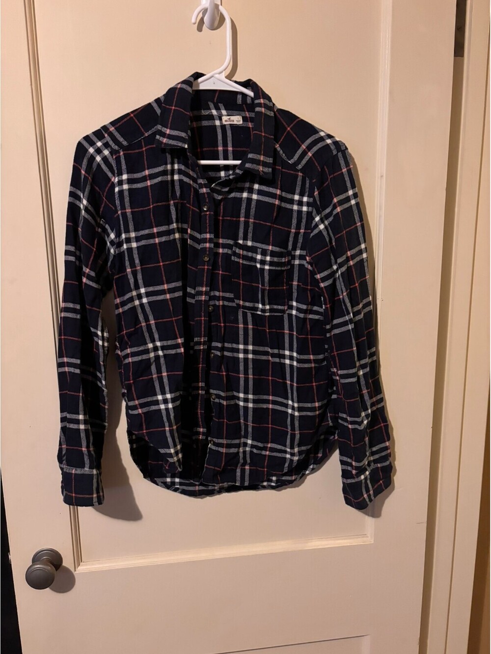 Hollister navy plaid button front shirt Small
